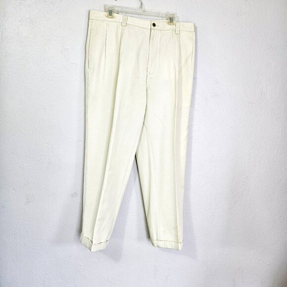 Tommy Bahama Front Pleated Cream Chino Relaxed Pants Size 42W X 29L - Picture 1 of 8